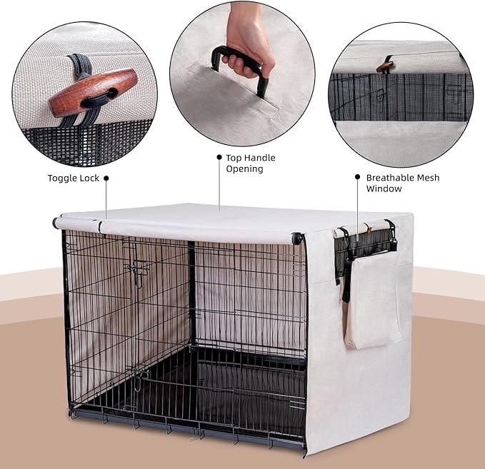 600D Dog Crate Cover, Waterproof Pet Kennel Cover with Storage Bag Fit for 30 Inch Wire Crate Dog Cage, 30 Inches, Beige