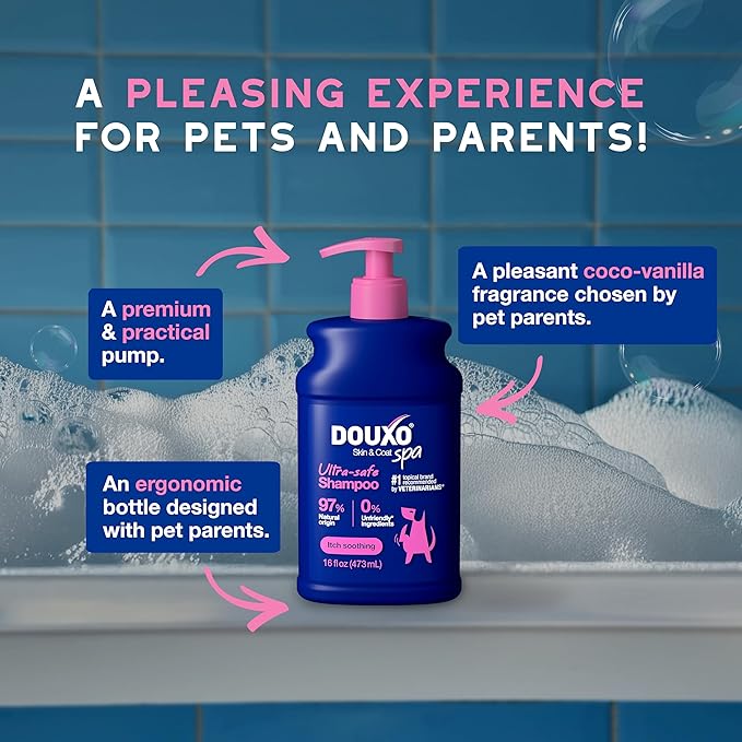 DOUXO® Skin & Coat SPA - Ultra-Safe Dog Shampoo for Itchy Skin, 16 fl oz, Cleans and Soothes The Skin, Enhances The Coat, Leaves The Coat Soft and Radiant, Skin-Friendly Formula