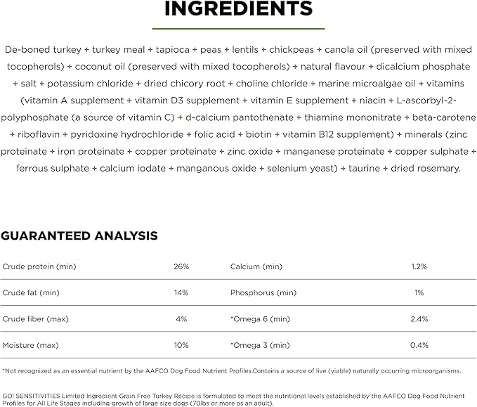 Go! Solutions Sensitivities Limited Ingredient, Grain-Free Dry Dog Food, Turkey Recipe for Sensitive Stomach, 12 lb Bag