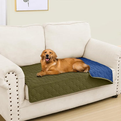 Smiry Waterproof Dog Blanket, Soft Dog Bed Cover Pet Blanket, Reversible Couch Cover for Dogs Washable, Pet Couch Covers for Sofa Furniture Protector for Puppy Cat (30x53 Inch, Green/Navy)