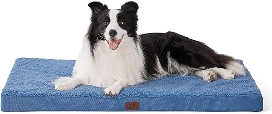 Bedsure Large Dog Bed for Large Dogs  Orthopedic Waterproof Dog Beds with Removable Washable Cover, Egg Foam Pet Bed Mat, Blue Wave