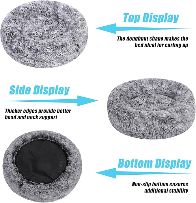 HYQ Small Dog Bed, Pet Beds for Small Dogs, Cat Beds for Indoor Cats, Fluffy Faux Fur Plush Small Dog Bed, Washable Puppy Bed with Anti-Slip Bottom, Dog Bed Small Size Dog (Gray-White, 17 Inch)