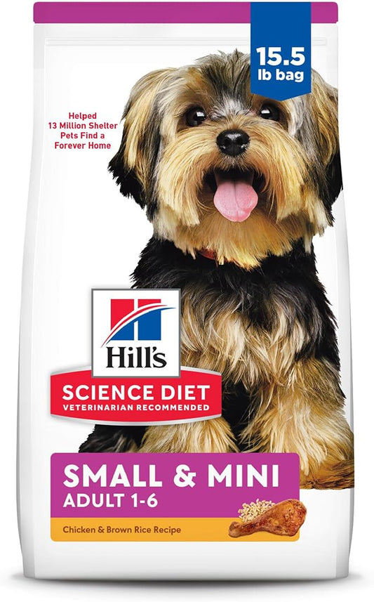 Hill's Science Diet Small & Mini, Adult 1-6, Small & Mini Breeds Premium Nutrition, Dry Dog Food, Chicken & Brown Rice, 15.5 lb Bag