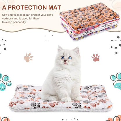 4 Pack Ultra Soft Dog Cat Bed Mat with Cute Prints Reversible Fleece Dog Crate Kennel Pad Cozy Washable Thickened Hamster Guinea Pig Pet Bed Mat for Small Animals(21 x 14 Inches,Vivid Color)