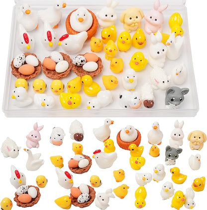 48pcs Mini Resin Animal Styles Tiny Resin Animals The Little Chicken Family Rabbit, Sheep, Cow, Big Duck, Yellow Duck, Duck, Egg, Chicken coop