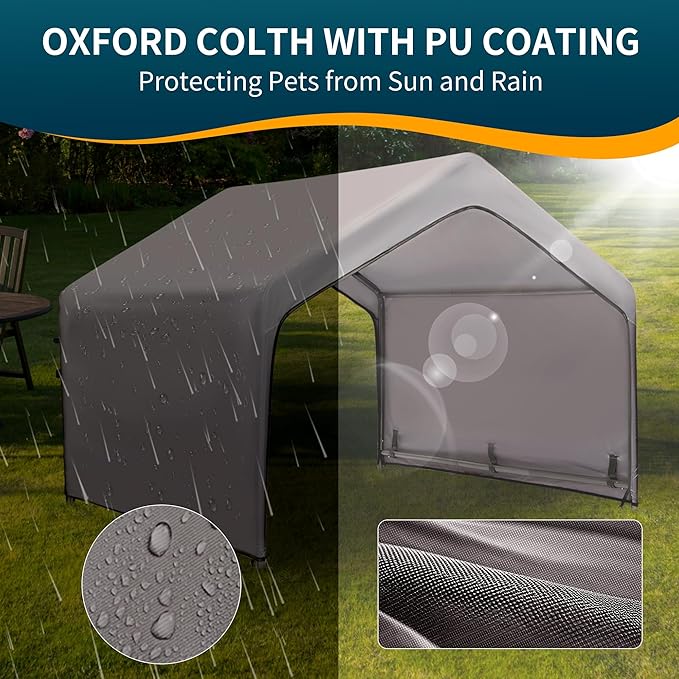 Dog Tent Outdoor, Extra Large Dog House Outside, Big Dog Shade Shelter Waterproof Weatherproof Doghouse Canopy with Ground Nails, Sun Rain Cover for Pet Cat Goat Livestock, 4'x 4'x 3.3', Gray