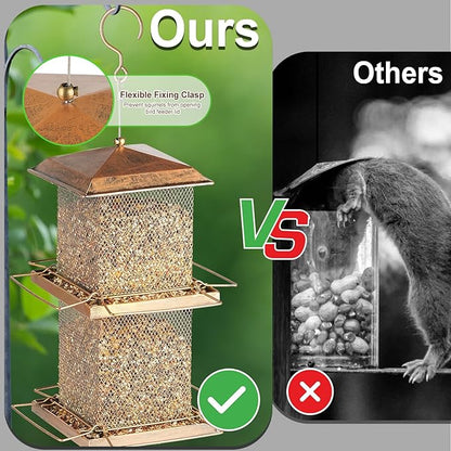 Large Bird Feeder, Double Tier Metal Bird Feeders for Outdoors, Square Tower Birdfeeder for Decorating Courtyard, Garden, Birds Watching, Gifts