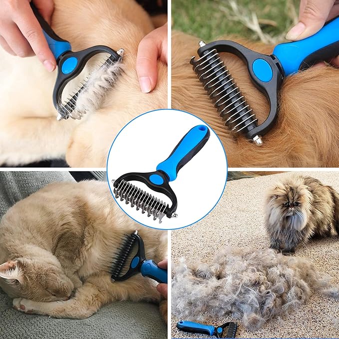 Dog Undercoat Rake, Cat Grooming Rake Shedding Brush 2 Sided Pet Grooming Tool Deshedding and Dematting Rake Brushes Comb for Pets Remove Undercoat Mats & Tangles