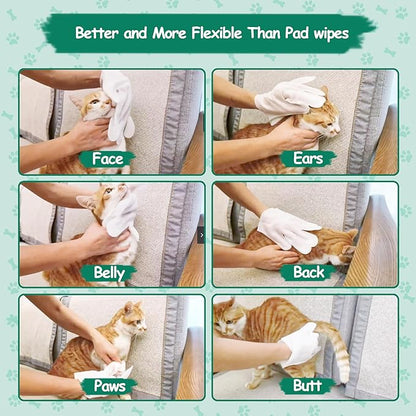 40 PCS Pet Cleaning and Deodorizing Bathing Grooming Glove Wipes for Dogs and Cats, Extra Thick Nourish Fur No-Rinse Grooming Wipes for Daily Care and Travel, Hypoallergenic