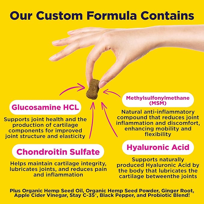 WildPaw WonderBites Hemp for HIPS, Joints, & Mobility -90 Soft Chews- Improves Mobility, Reduces Pain - Glucosamine, MSM, Hyaluronic Acid, Turmeric, & More – Joint Supplement for Dogs