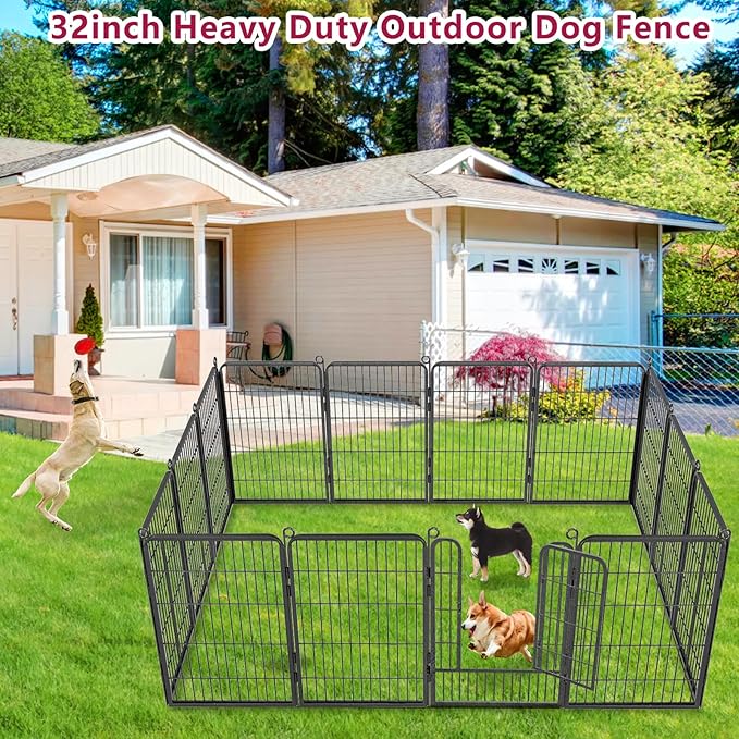 Dog Playpen, 32inch 10 Panels Outdoor Dog Fence Indoor Dog Pen Anti-Rust Pet Puppy Pen Dog Exercise Pen with Lock for Medium Small Dogs, Portable Pet Fence for Yard RV Camping