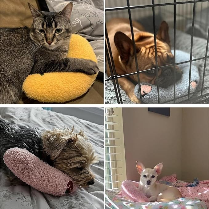 T'CHAQUE Dog Pillow Bed, Cat Calming Pillow, Dog Neck Pillow for Joint Relief Sleeping, Ultra Soft Half Donut Cuddler, Pillow Pet for Upper Spine Support, Doggy/Kitten Pillow Training Toy