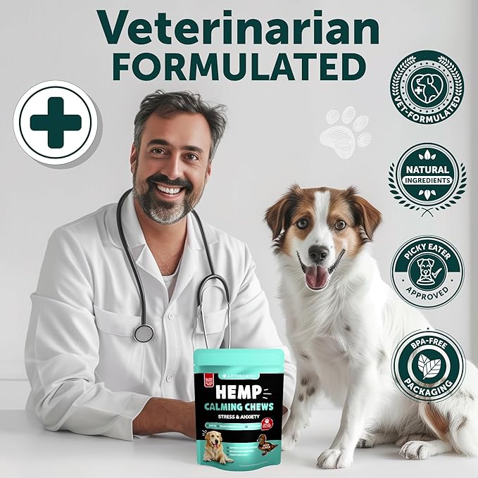 Hemp Calming Chews for Dogs - Dog Calming Chews - Dog Anxiety Relief Treats with Hemp Oil, Turmeric, Valerian, Ginger - Health and Wellness Supplements for Dogs - Hip and Joint Support - 70 Treats