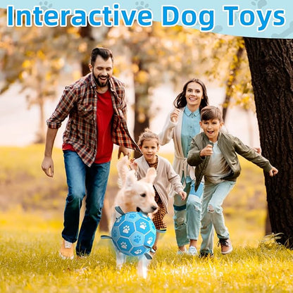 QDAN Dog Toys Balls Dog Soccer Ball with Straps, Dog Balls for Tug of War, Interactive Dog Toys, Dog Birthday Gifts, Durable Dog Water Toy for Small Medium Dogs（6 Inch）
