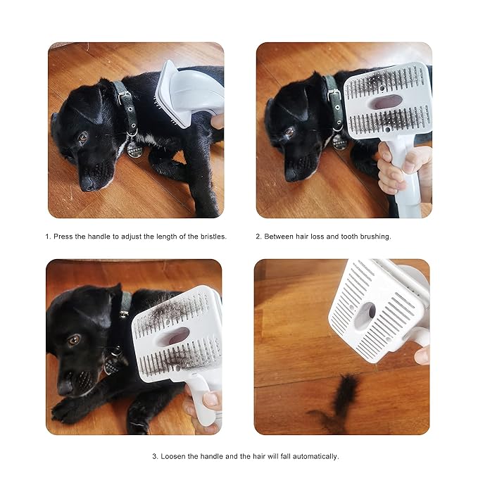 Dog Cat Brush for Shedding and Grooming,Self Cleaning Slicker Brush,Massage the skin,Easy to Clean Comb for Long or Short Haired Pets,Also use with Vacuum,Compatible with Vac 32&35mm