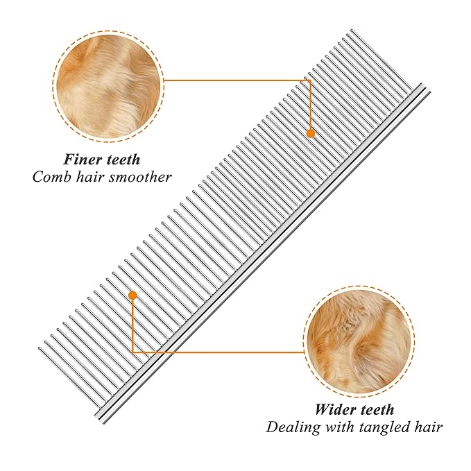 3 Pack Metal Comb For Dogs,Cat Grooming Comb,Dog Combs,Doodle Comb,Shedding Comb,For Professional Grooming Tool For Long And Short Haired Dog,Cat And Other Pets. (Large Medium Small), Metallic