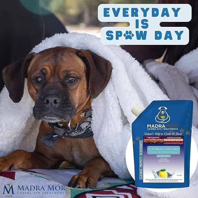 Worldwide Nutrition Bundle: Madra Mor Scrubbing Suds - Dog Essentials Mud Bath, Dog Grooming, Dry Skin for Dogs Treatment, Dog Coat Skin Care Products - 10oz Pouch & Multi-Purpose Key Chain