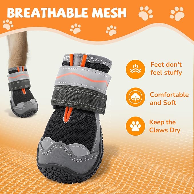 Dog Shoes for Large Small Medium Dogs, Dog Boots for Hot Pavement, Breathable Dog Booties & Paw Protectors, Anti-Slip Puppy Shoe for Summer Outdoor Hiking with Reflective Straps Size 1