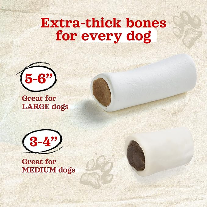 Natural Farm Bacon & Cheese Filled Bones (3-4 Inch, 6 Pack), Limited Ingredient, Natural Stuffed Dental Dog Bone Treats for Dogs, Made with Real Beef