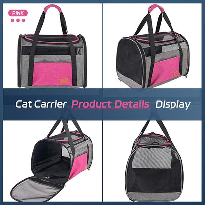 Cat Carrier for Large Cats 20 lbs, Soft Sided Breathable Mesh Cat Travel Carrier, Large Cat Carrier Airline Approved, Washable Pet Carrier for Cats Small Dogs Puppies, Foldable Cat Carrier, Pink