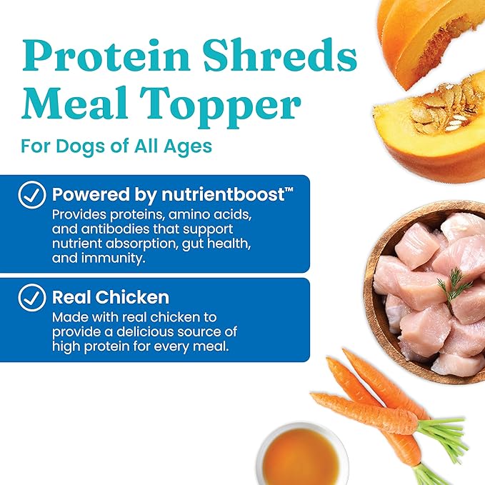 Solid Gold Dog Food Topper - 12 Pack Protein Shreds Wet Dog Food Topper w/Chicken & Carrots - High Protein Meal Toppers for Dogs to Support Muscle Growth and Overall Immunity