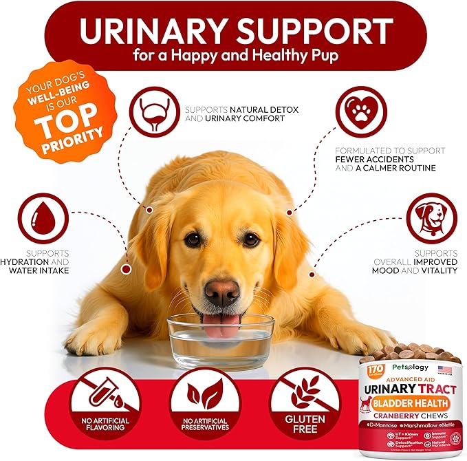 Dog UTI Treatment - 170 Cranberry Chews for Dogs - Urinary Tract Infection, Bladder & Kidney Health Multivitamin - Cranberry Supplement for Dogs with D-Mannose - Dog Vitamins and Supplements