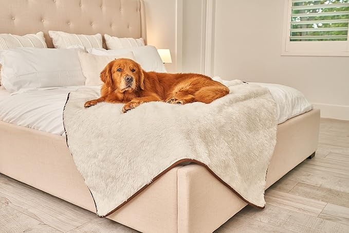 PupProtector Waterproof Throw Blanket for Dogs and Cats, Pet Blanket Cover for Couches, Sofas, Beds, Car Seats, Furniture, Calming Soft Faux Fur, Short White, Original (60" L x 50" W)