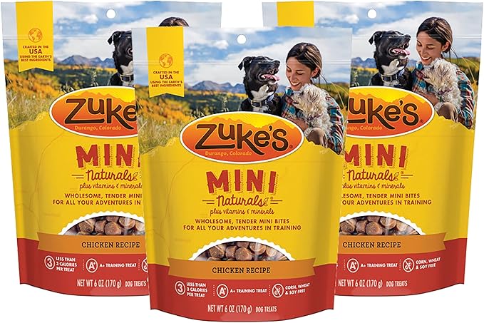 Zuke's Mini Naturals Dog Training Treats, Chicken Recipe, Soft & Tender Mini Dog Treats with Vitamins & Minerals, for All Breed Sizes, 6 OZ Bag (Pack of 3)