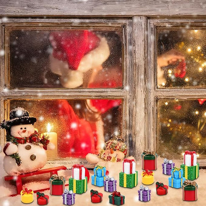 56 Pcs Christmas Mini Resin Present Miniature Boxes Tiny Gift Box Figurines Mini Christmas Ornaments for Xmas DIY Craft Tree Village Dollhouse Decor