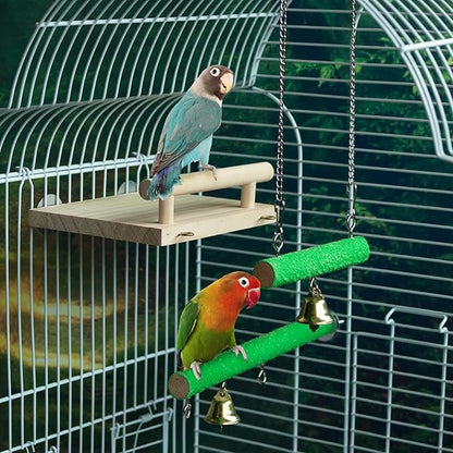Bird Perches for Cage, Natural Wood Platform Bird Swing Bird Perch Stand Paw Grinding Stick for Parakeet Cockatiels Lovebirds Cage Accessories