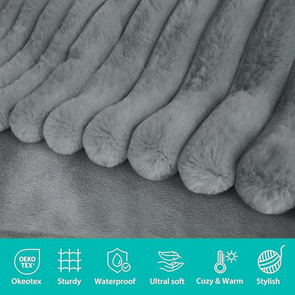 Waterproof Dog Blanket, Luxury Plush Washable Large Dogs Blankets for Couch Protection, Super Soft Calmingm Pet Blanket for Indoors (Grey, 40"x50")