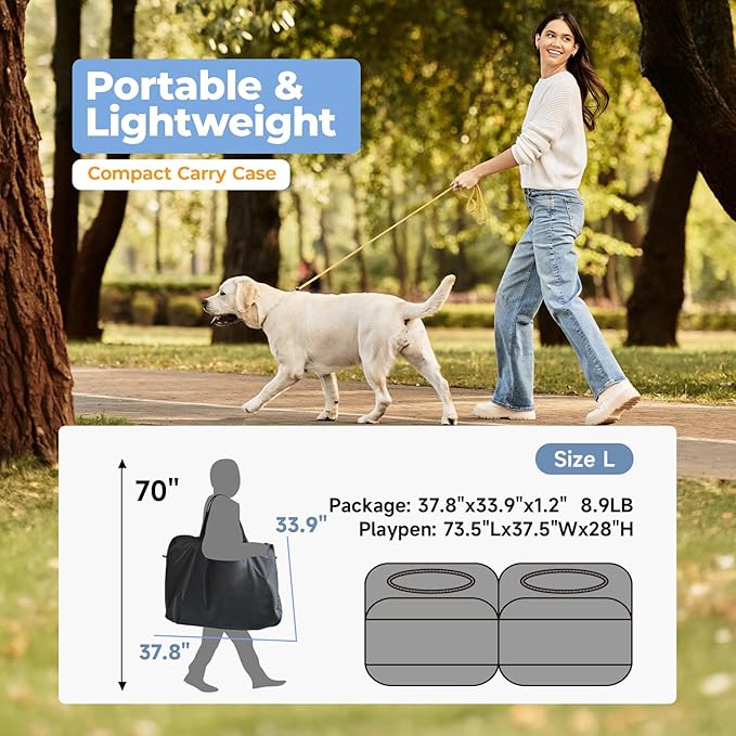 2-in-1 Dog Playpen 73.5''Pop Up Cat Pet Playpen, Assembly-Free Indoor Outdoor Kitten Enclosure, Breathable Cat Cage Portable Puppy Tent Crates Kennel for Small Animals(No Divider, Unified Space)