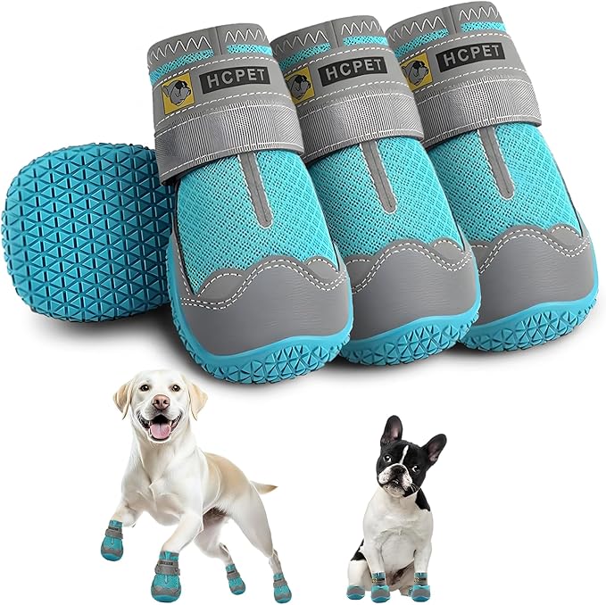 Hcpet Dog Shoes for Large Dogs, Breathable Dog Booties for Small Medium Dogs, Anti-Slip Dog Boots & Paw Protectors for Hot Pavement Winter Snow Hiking with Reflective Straps Blue Size 3