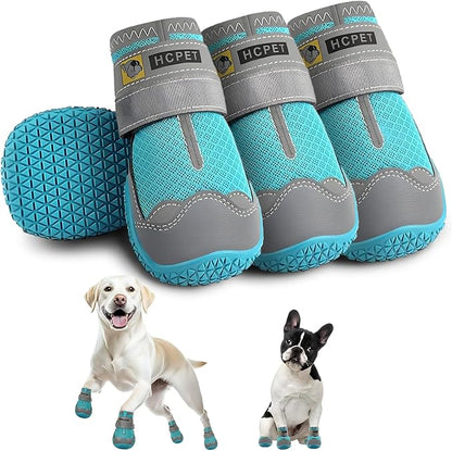 Hcpet Dog Shoes for Large Dogs, Breathable Dog Booties for Small Medium Dogs, Anti-Slip Dog Boots & Paw Protectors for Hot Pavement Winter Snow Hiking with Reflective Straps Blue Size 3