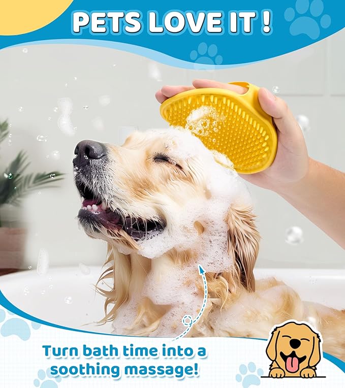 Dog Massage & Bath Brush 4PCS  Soft Silicone Shampoo Scrubber for Dogs and Cats, Perfect for Grooming and Deshedding (Blue)