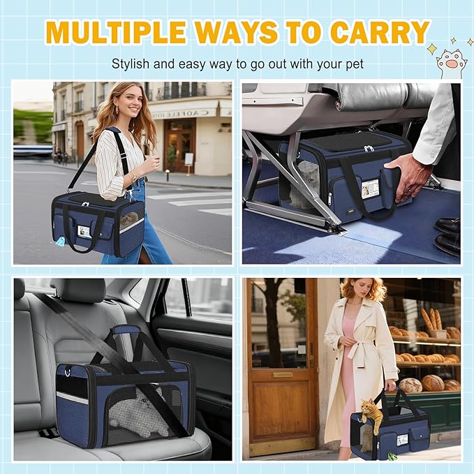 HUANLANG Soft-Sided Cat Carrier Airline Approved,Dog Carriers for Small Dogs Medium Cats,Pet Travel Carrier Up to 20 Lbs,Collapsible Cat Bag