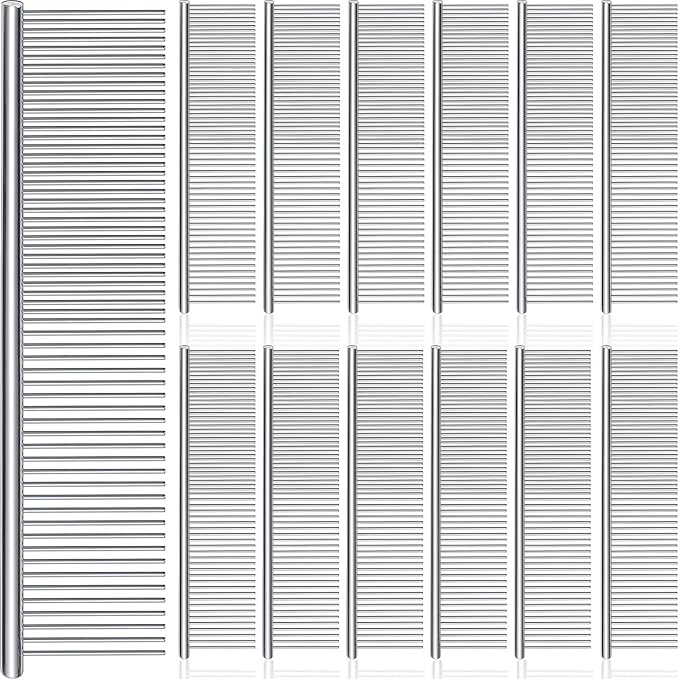 Lallisa 12 Pcs Stainless Steel Dog & Cat Comb, Metal Grooming Tool for Removing Knots, Long and Short Haired Pets Including Dogs, Cats & Others, 7.48 Inch