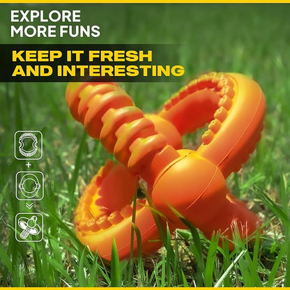 Fida Dog Chew Toys for Aggressive Chewers, 3-in-1 Indestructible Interactive Dog Toys, Unique Detachable Natural Rubber Dog Balls Tug &Fetch Toys for Large Dogs & Medium Dogs(Orange, L)