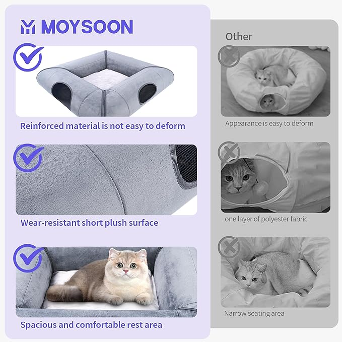 Indoor Cat Cave Bed, Sturdy and Scratch Resistant Removable Cat Tunnel Bed with Removable Soft Pad, Suitable for Small to Medium Cats (Gray)-1
