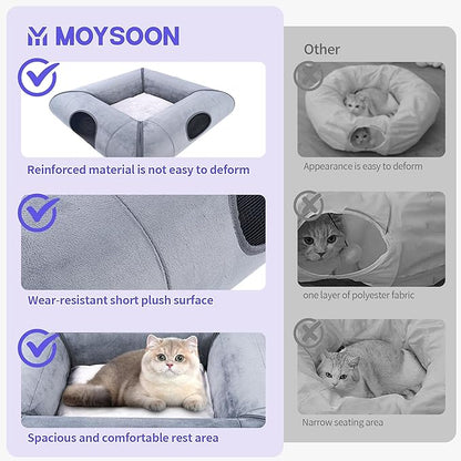 Indoor Cat Cave Bed, Sturdy and Scratch Resistant Removable Cat Tunnel Bed with Removable Soft Pad, Suitable for Small to Medium Cats (Gray)-1