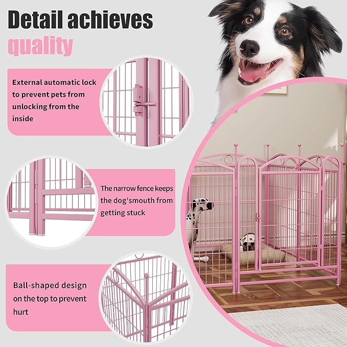 32" H Dog Crate Dog Playpen 8 Panels Furniture Heavy Duty Dog Fence Door with Side Openings,for Large Medium Small Dogs Indoor Outdoor Foldable Pet Exercise Pen,Pink