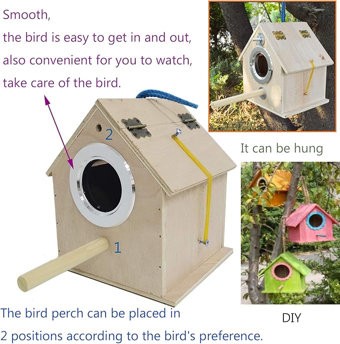 Hamiledyi Bird Nesting Box, Parakeet Breeding Box Wood Parrot Nesting House Cockatiel Mating Aviary Cage Box for Parakeet Budgie Conure Lovebirds