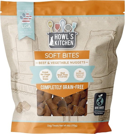 Howl's Kitchen Dog Treats, Soft Bites, Beef and Vegetable Nuggets, Brown, (AT363)