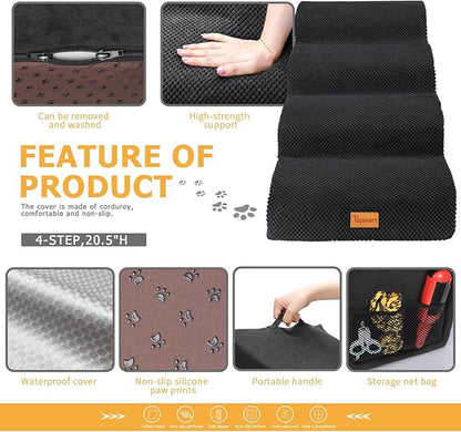 Topmart High Density Foam Dog Steps 4 Tiers,Extra Wide Deep Pet Steps,Non-Slip Pet Stairs,Dog Ramp for Bed,Soft Foam Dog Ladder,Best for Older Dogs Injured,Older Pets,Cats with Joint Pain,Color Black