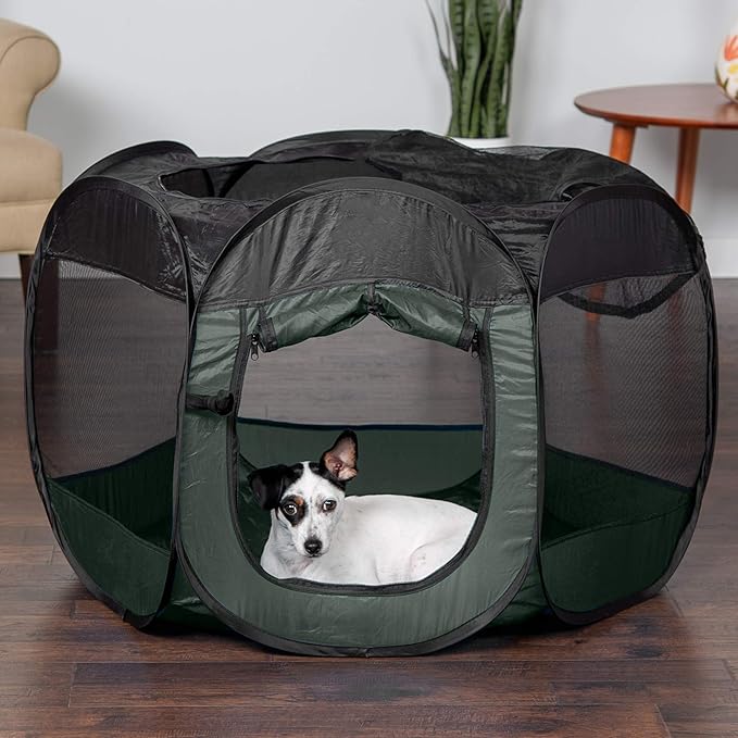 Furhaven Portable Dog Playpen Cat Tent, Pet playground/kennel foldable indoor outdoor zippered puppy crate - Hunter Green, Medium