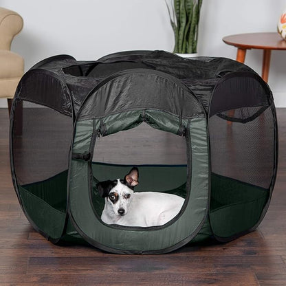 Furhaven Portable Dog Playpen Cat Tent, Pet playground/kennel foldable indoor outdoor zippered puppy crate - Hunter Green, Medium