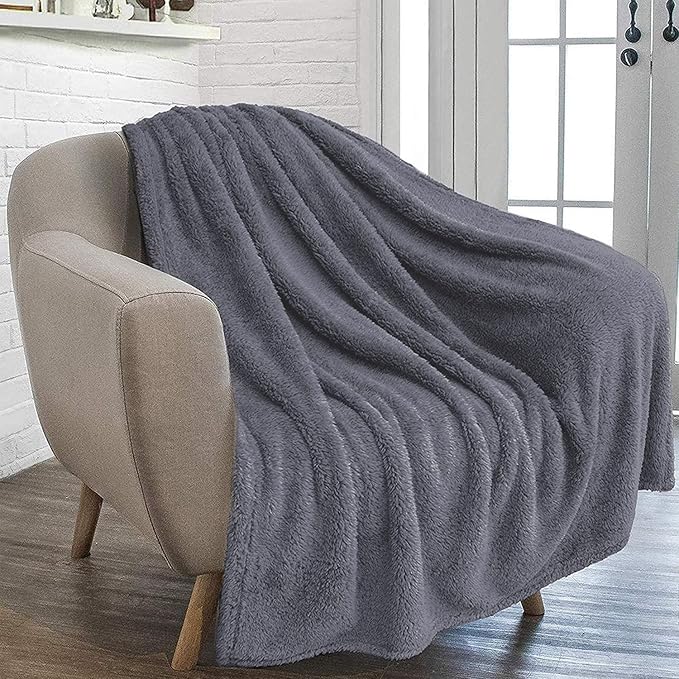 furrybaby Dog Blanket Soft Dog Blankets for Small Dogs Puppy Essentials Washable Fluffy Sherpa Fleece Cat Blanket 24x32 Inches for Bed Furniture Couch Sofa (Double-Layer Small, Grey)