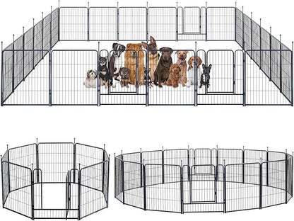 Dog Playpen,Portable Outdoor Dog Fence, Dog Playpen for Large/Medium/Small Dogs, Dog Fences for The Yard,with Doors Foldable Metal (32 inch, 24 Panels)
