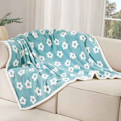 Luciphia Waterproof Pet Blanket for Medium Large Dogs Washable Fluffy Thick Jacquard Shag Fleece Warm Sherpa 3D Textured Flower Print for Cats Puppy Couch Protection (Blue,57x40 inches)