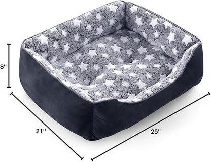 GASUR Rectangle Dog Bed for Large Dogs, Cozy Washable Bed Orthopedic Dog Sofa Bed, Pet Cuddler Anti-Slip Bottom, Soft Calming Sleeping Puppy Warming Puppy Bed (S Plus (25"x 21"x 8"), Black)